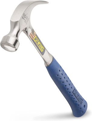 ESTWING Hammer - 16 oz Curved Claw with Smooth Face &amp; Shock Reduction Grip - E3-16C 16 oz (Ounces)
