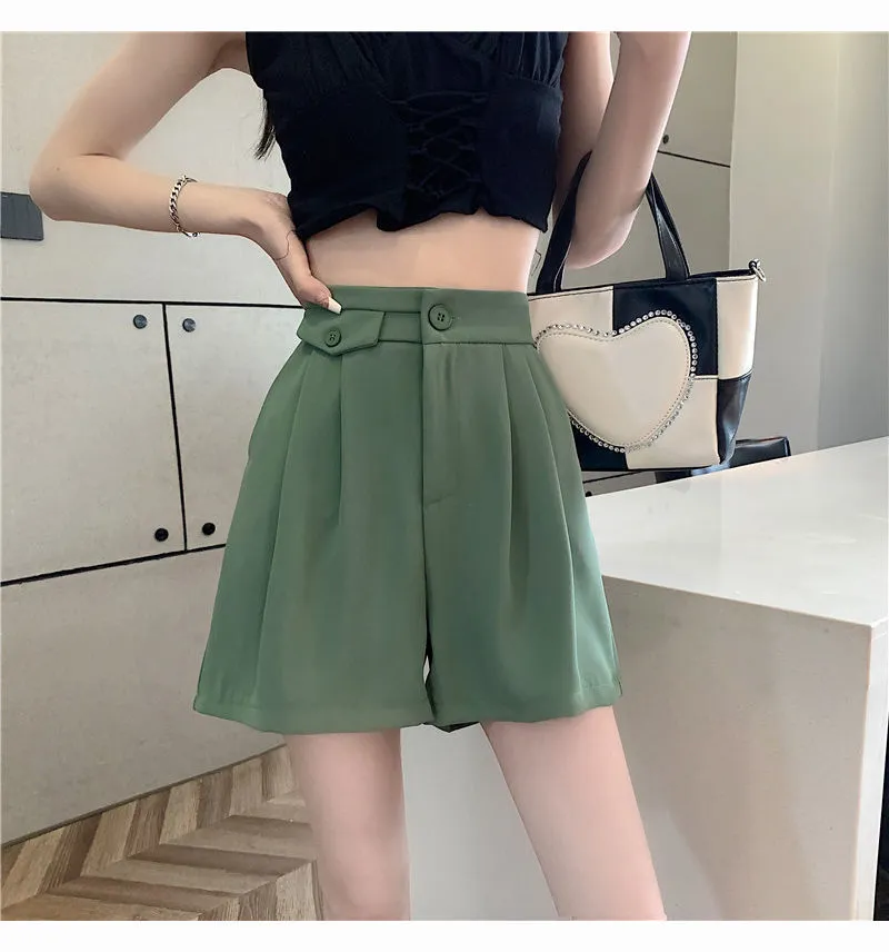 Suit Shorts for Women Summer New Korean Version Loose Wide Leg Pants High  Waist Casual Pants