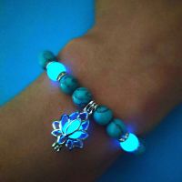 Natural Stone Bracelet Yoga Healing Luminous Glow In The Dark Bracelet Lotus Charm Beads Bracelet for Men Women Prayer Buddhism Charms and Charm Brace