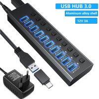 Usb 3.0 Hub Splitter Expander With 12V 2A Power Adapter Supply USB Phone Charging Port PC Laptop Accessories extensor usb