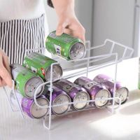New Kitchen Refrigerator Fresh Drink Beer Cola Cans Storage Rack Solid Double-layer Finishing Shelf Beverage Cans Storage Rack