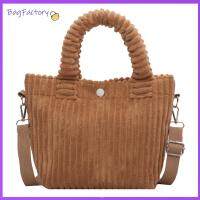 ย้อนยุคสำหรับผู้หญิงสีบริสุทธิ์ Tas Jinjing Bahu กระเป๋าถือลาย Corduroy ฤดูใบไม้ร่วงและฤดูหนาวสำหรับผู้หญิง