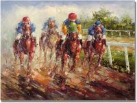 Kentucky Derby โดยผู้เชี่ยวชาญศิลปะศิลปะบนผืนผ้าใบสำหรับติดกำแพง18x24นิ้ว