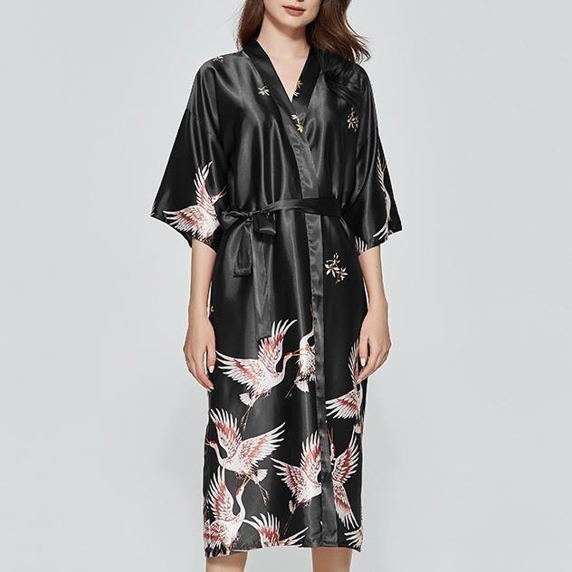 xiaoli-clothing-เสื้อคลุมขนาดใหญ่ผู้หญิงซาตินพิมพ์ดอกไม้กิโมโนเสื้อคลุมอาบน้ำคอวีชุดนอนสีเทาเสื้อคลุมอาบน้ำ-nightgown-ฤดูxiaoli-clothing-loungewear-ด้วยเข็มขัด