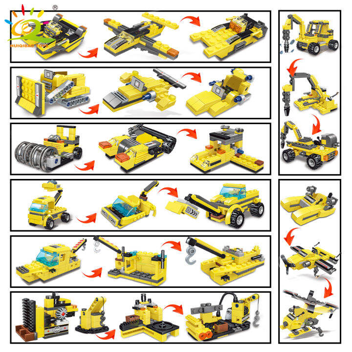 ใหม่-huiqibao-ของเล่น693ชิ้น8in1วิศวกรรมรถบรรทุกอาคารบล็อกเครน-bulldozer-รถเมืองก่อสร้างอิฐชุดสำหรับเด็กเด็ก