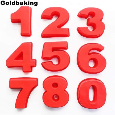 【❉HOT SALE❉】 RTERT54634 Goldbaking 10นิ้วซิลิโคนขนาดใหญ่แม่พิมพ์0-9หมายเลขอาราบิกพิมพ์ทำเค้กแม่พิมพ์อบขนมสำหรับเค้กวันเกิด