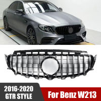 กระจังหน้ารถกระจังหน้าสำหรับ Benz E-Class W213 GTR สไตล์2016-2019 (รุ่นที่มีกล้อง) กระจังหน้าไตสีดำ เงิน