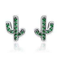 925 Sterling Silver Dazzling Green Cactus Stud Earrings for Women