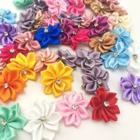 ；‘。、’ (50Pcs/Pack) 25Mm Inlaid Rhinestones Small Handmade DIY Satin Rion Flowers Head Decorate Clothes To Make Wedding Invitations