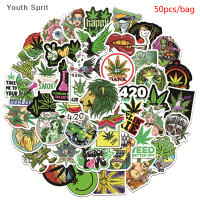 [Youth Sprit] 50ชิ้นใบการสูบพืชสมุนไพรกระเป๋าเสื้อผ้ากระเป๋าเดินทางโน้ตบุ๊คกันน้ำสติ๊กเกอร์ลายเท่