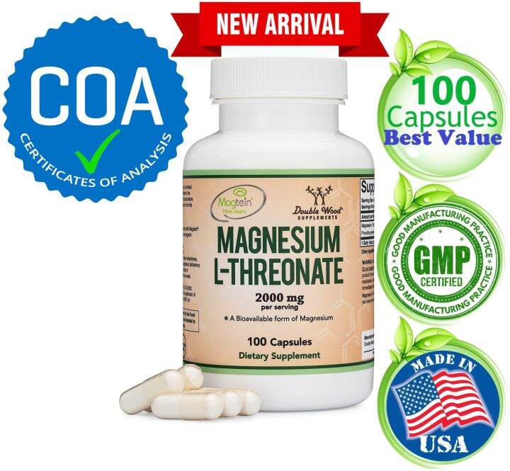 100 Caps Magtein Magnesium L Threonate 2000mg Most Brain Bioavailable