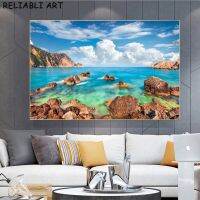 งานศิลปะภูมิทัศน์ธรรมชาติ,Sea Stone Beach Sky Wall Art,โปสเตอร์ภาพวาดผ้าใบ,เหมาะสำหรับห้องนั่งเล่นตกแต่งบ้าน,ไม่รวมกรอบ