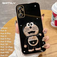 Shmily แฟชั่น Dingdang เคสโทรศัพท์แมวยืนสำหรับ Infinix 12ร้อนร้อนร้อน12 12i ร้อน11S ร้อน11S NFC ร้อน20เล่นร้อน20ร้อน20i ร้อน20S โทรศัพท์ซิลิโคนนิ่มชุบโลหะด้วยไฟฟ้าหรูหรากันกระแทกผ้าคลุม