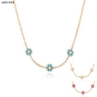 ANDYWEN 100 925 Sterling Silver Gold Turquoise Flower Rainbow Choker Necklace 2021 Women Zircon CZ Chian Luxury Party Jewelry