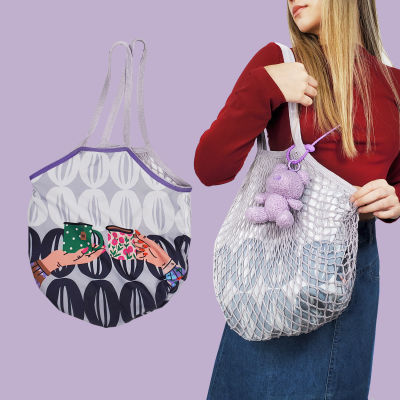 Reversible ใช้ได้ 2 ด้าน กระเป๋าถัก กระเป๋าตาข่าย mesh bag / shopping net bag กระเป๋าช้อปปิ้ง ถุงตาข่ายช้อปปิ้ง