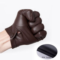 Highshine Unlined Wrist Button One Whole Piece of Sheep Leather Touch Screen Winter Gloves for Men Black and brown