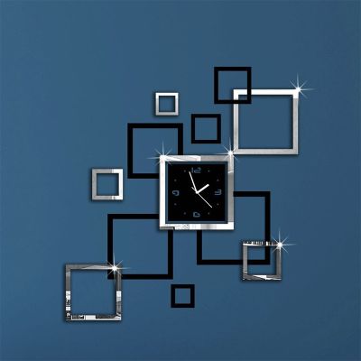 [24 Home Accessories] สติกเกอร์3d นาฬิกาแขวนผนังอะคริลิกสุดฮอตแบบใหม่นาฬิกาควอตซ์ที่ทันสมัยแฟชั่นยุโรปดีไซน์สีเงิน Gratis Ongkir ศิลปะสีดำ
