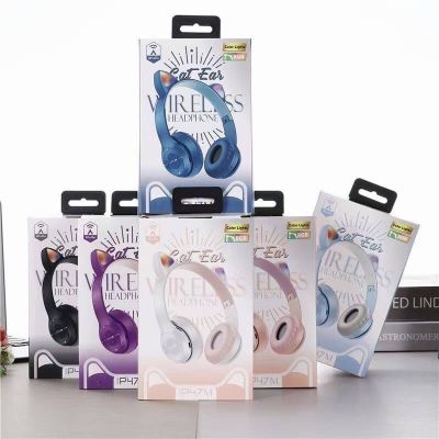 Foldable LED RGB Light P47M Cat Ear Wireless Bluetooth Headphone with Microphone HiFi Stereo Bluetooth Earphone Bluetoot