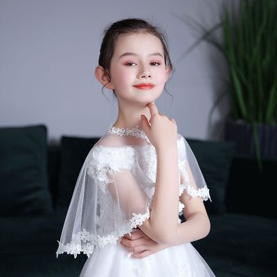 Hot sell Spring and summer of 2021 children yarn shawl flower girl dress accessories children with a cloak drill buckle white red