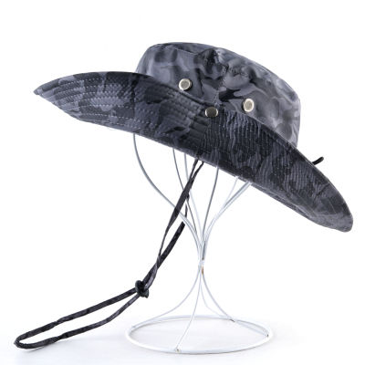 ผู้ชายฤดูร้อนถังหมวกระบายอากาศปีกกว้างหมวกดวงอาทิตย์กลางแจ้งเดินป่าสีทึบหมวก Fishmen ป้องกัน Sunhat ป้องกันรังสียูวีบ๊อบหมวก