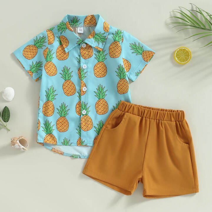 Toddler Baby Boy Beach Outfits, Short Sleeve Pineapple Print Button