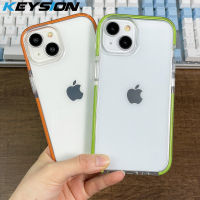 KEYSION เคสกันกระแทกชัดเจนแบบ HD สำหรับ iPhone 15 Pro Max ซิลิโคนใสมีสีสัน + ปกโทรศัพท์พีซีสำหรับ iPhone 13 14 15 Plus