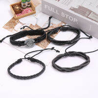 Hot Modyle Punk Vintage สร้อยข้อมือคู่หนังสีดำ id Chain สร้อยข้อมือจีน Tai Chi Alloy ทอ Lover celet