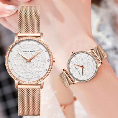 Hot Sale Brand New Rose Pattern Ladies Watch Rhinestones Luxury Watches Quartz Wrist Watches Black Leather Female Business Clock