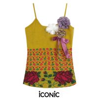 iCONiC YELLOW HANDMADE FLOWERS TOP  #6105  เสื้อสายเดี่ยว สีเหลือง ผ้ายืด ตกแต่ง ดอกไม้ทำมือ หลากหลายแบบ แต่ละตัว ไม่ซ้ำกัน เสื้อผญ เสื้อแฟชั่น