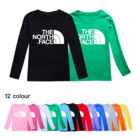 THE NORTH FACE เสื้อยืดคอกลมสำหรับเด็ก,เสื้อพิมพ์ลายการ์ตูนผ้าฝ้ายแท้แขนยาวสำหรับฤดูใบไม้ผลิและฤดูใบไม้ร่วงปี1445