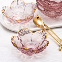 Japanese Cherry Blossom Shape Glass Dish Glass Sauce Bowl Kitchen Mini Seasoning Plate for Ice Cream Fruit Sala Tableware