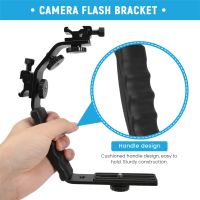 Camera L Bracket Mount Video Grip L-Bracket Dual Flash Cold Shoe Mount 1/4 inch Tripod Screw, Heavy Duty Padded Hand Grip Dslr Camera Camcorder (Updated)