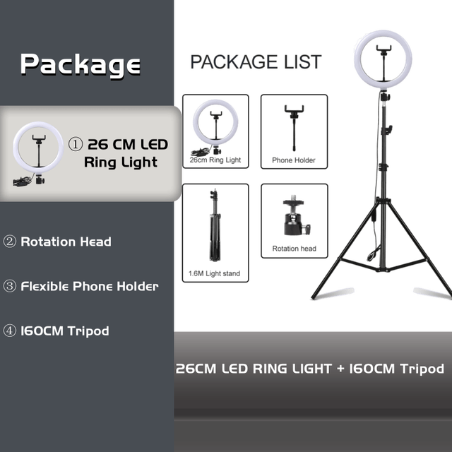 10-แอลอีดีเซลฟี่แหวนไฟที่ใส่สายไฟทรงกลมโคมไฟขาตั้งกล้องสามขาแต่งหน้าแท่นวางโทรศัพท์แหวนโคมไฟ-cellular-makeup-lightlamp