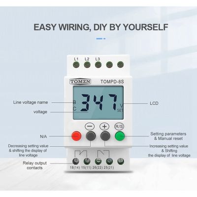 3 Phase Din Rail Adjustable Under Over Voltage Protector Voltage Monitoring Sequence Protection Relay