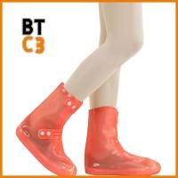 BTC3สีทึบถุงคลุมรองเท้าสีส้ม1คู่ฝนรองเท้าบูทหน้าฝนรองเท้าหุ้มรองเท้ากันนํ้า