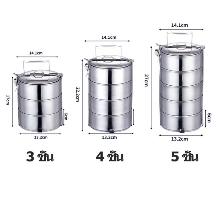 ปิ่นโตสเตนเลส-ปิ่นโตสแตนเลส-ปิ่นโตเก็บอุณหภูมิ-ปิ่นโตใส่อาหาร-3ชั้น-4ชั้น-5ชั้น-ปิ่นโตสเตนเลส410-ทนทาน-เก็บความร้อนได้ยา