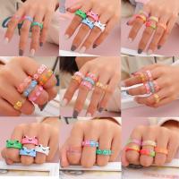 1-4Pcs/Lot 2022 New Transparent Acrylic Smiley Frog Colourful Geometric Square Round Rings Set for Women Jewelry Party Gifts