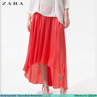 USED Zara - Asymmetrical Pink Ruffle Skirt | กระโปรงยาวสีชมพู สีโอรส เอวปกติ กระโปรงระบาย กระโปรงหน้าสั้นหลังยาว ระบาย สายฝอ แท้ มือสอง