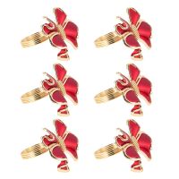 6 Pieces Red Bowknot Napkin Rings, Butterfly Knot Napkin Ring Holders Handmade Metal Napkin Buckles Elegant Table Decor