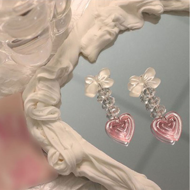 ต่างหูหัวใจอะคริลิคสีชมพูต่างหูรูปหัวใจแบบอะคริลิกสีชมพูสำหรับผู้หญิงทันสมัย