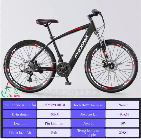 Xe đạp thể thao trợ lực điện phoenix bánh 26inch pin trong khung - ảnh sản phẩm 1