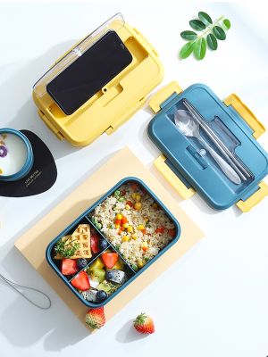 Portable Lunch Bento Box with 3 Compartment Leakproof Food Containers with Chopsticks and Spoon