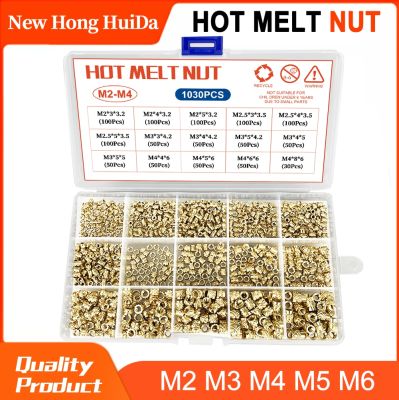 Brass Hot Melt Inset Nuts Assortment Kit Thread Copper Knurled Threaded Insert Embedment Nuts Set M2 M2.5 M3 M4 M5 M6 Nails Screws Fasteners