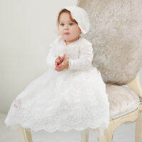 Children Lengthen Lace Christening Dress Baby Girls Infant Toddler Wedding Dress Little Girls White Baptism Dress