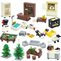 City Friend MOC Parts Creative Bricks Christmas Tree Desk Dining Table Bed Bathroom Building Blocks DIY House Scenes Accessories