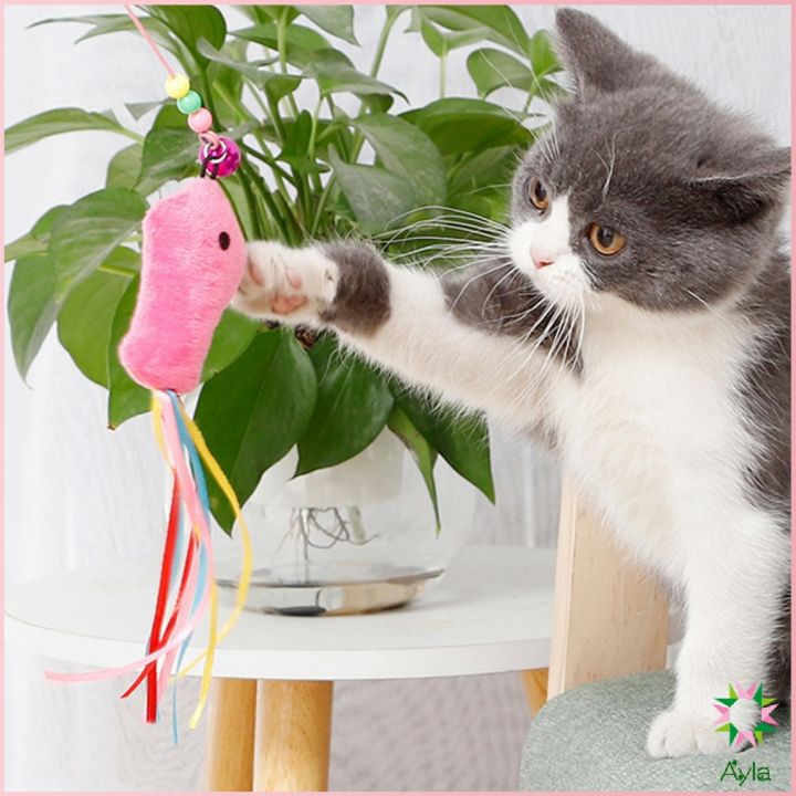 ayla-ไม้ตกของเล่นน้องแมว-รูปตัวหนอน-funny-cat