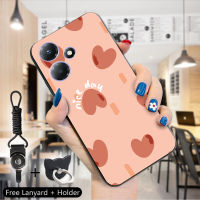 เคส PMP สำหรับ Infinix Hot 30 30i 30 Play (แหวนใส่นิ้ว + เชือกเส้นเล็ก) เคสโทรศัพท์ดีไซน์ลายดอกไม้วงกลมลายสตรอเบอร์รี่ Love ซิลิโคนกันกระแทกเคสฝาหลังโทรศัพท์ป้องกัน TPU