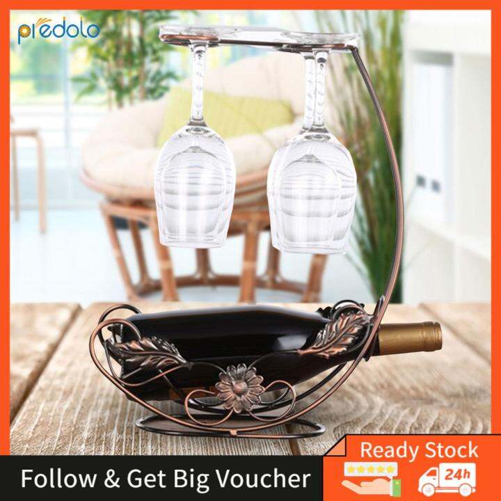 predolo Unique Wine Rack with Glass Holder Stand Wine Storage Organizer