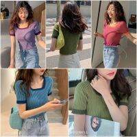 SDO58005  เสื้อครอป CROP เอวลอย แขนสั้น ผ้าร่องเล็ก ผ้ายืด เข้ารูป คอตตอน (มี4 สี) free size