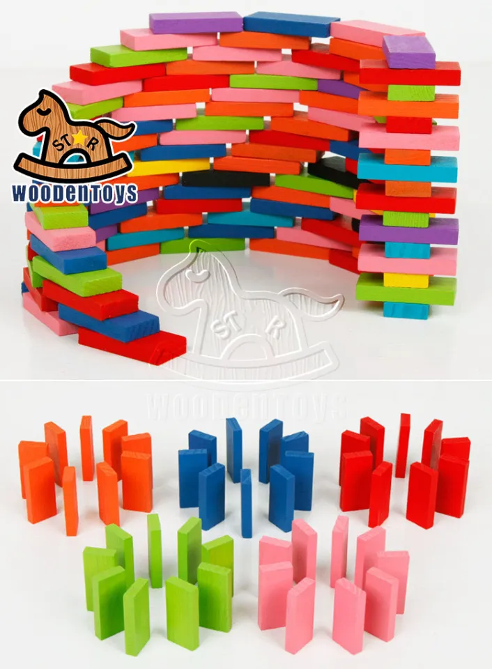 NEWCREATIVETOP Wooden Dominos Blocks Set, Kids Game Educational Play Toy,  Domino Racing Toy Game (240PCS)